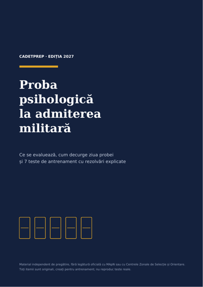 Coperta ghidului CadetPrep: Proba psihologică la admiterea militară, ediția 2027